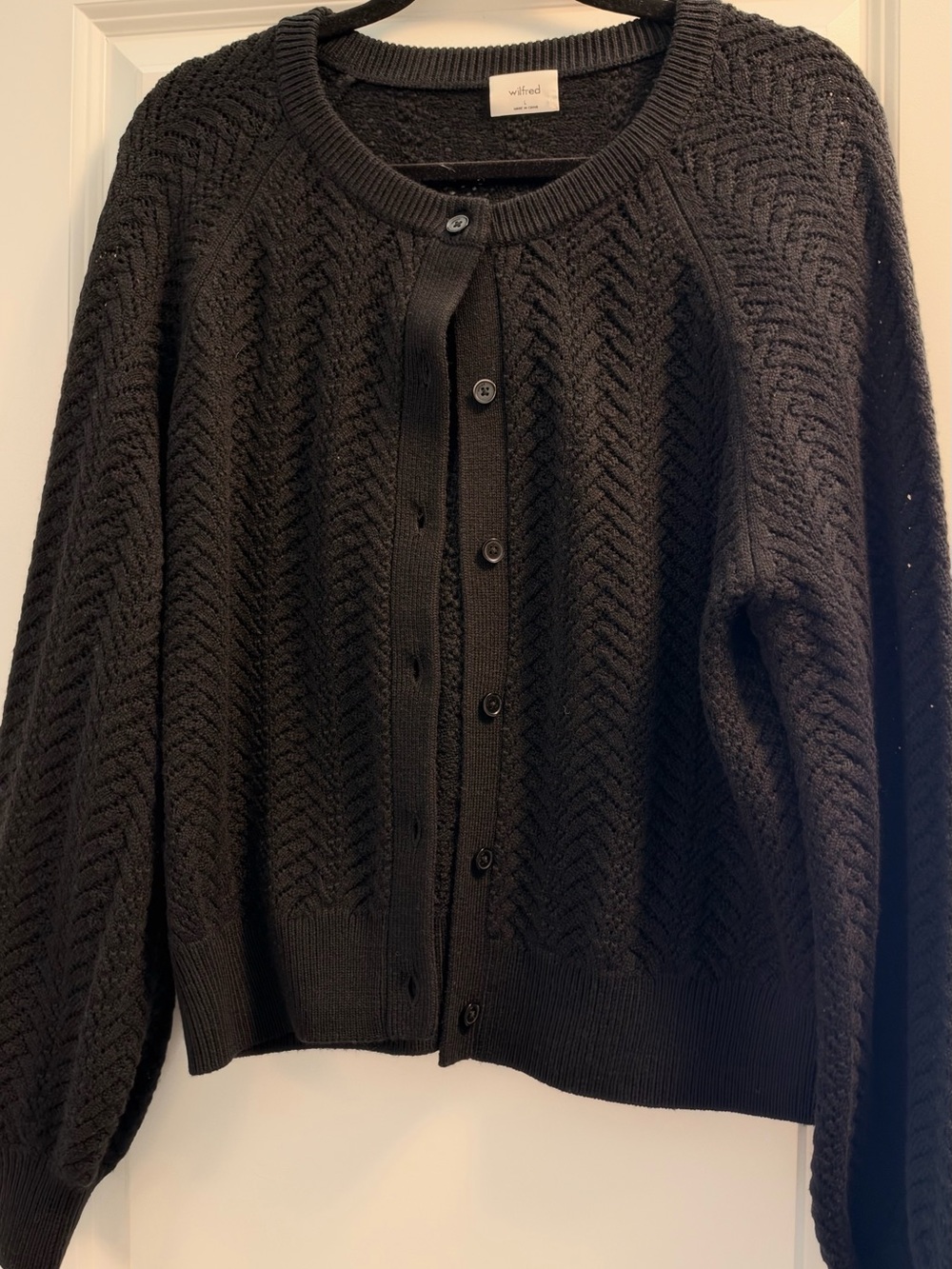 Wilfred Black Chevron Knit Button-Down Cardigan